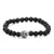 INOX JEWELRY Bracelets Silver Tone Stainless Steel Buddha on Black Lava Satin Stretch Bracelet BR5149