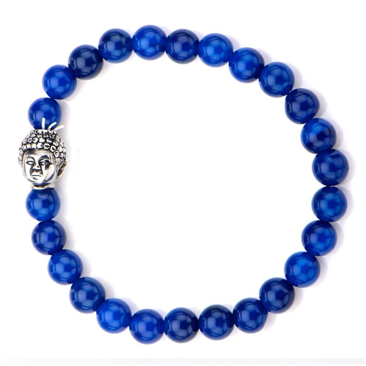 INOX JEWELRY Bracelets Silver Tone Stainless Steel Buddha on Blue Lapis Bead Stretch Bracelet BR5150