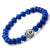INOX JEWELRY Bracelets Silver Tone Stainless Steel Buddha on Blue Lapis Bead Stretch Bracelet BR5150
