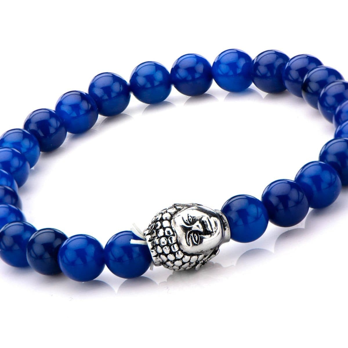 INOX JEWELRY Bracelets Silver Tone Stainless Steel Buddha on Blue Lapis Bead Stretch Bracelet BR5150