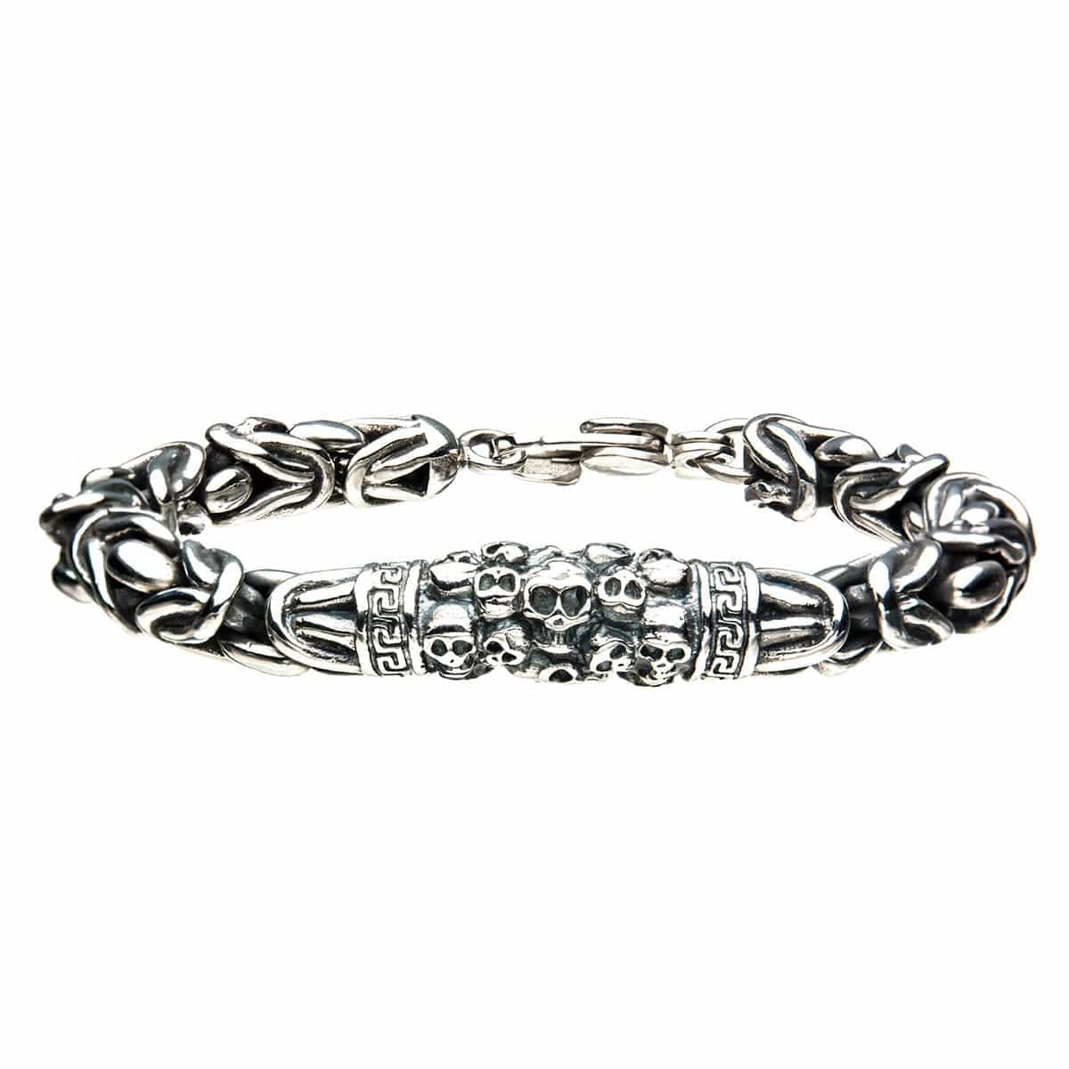 Buy Stainless Steel Byzantine Chain Mountain of Skulls Bracelet Online