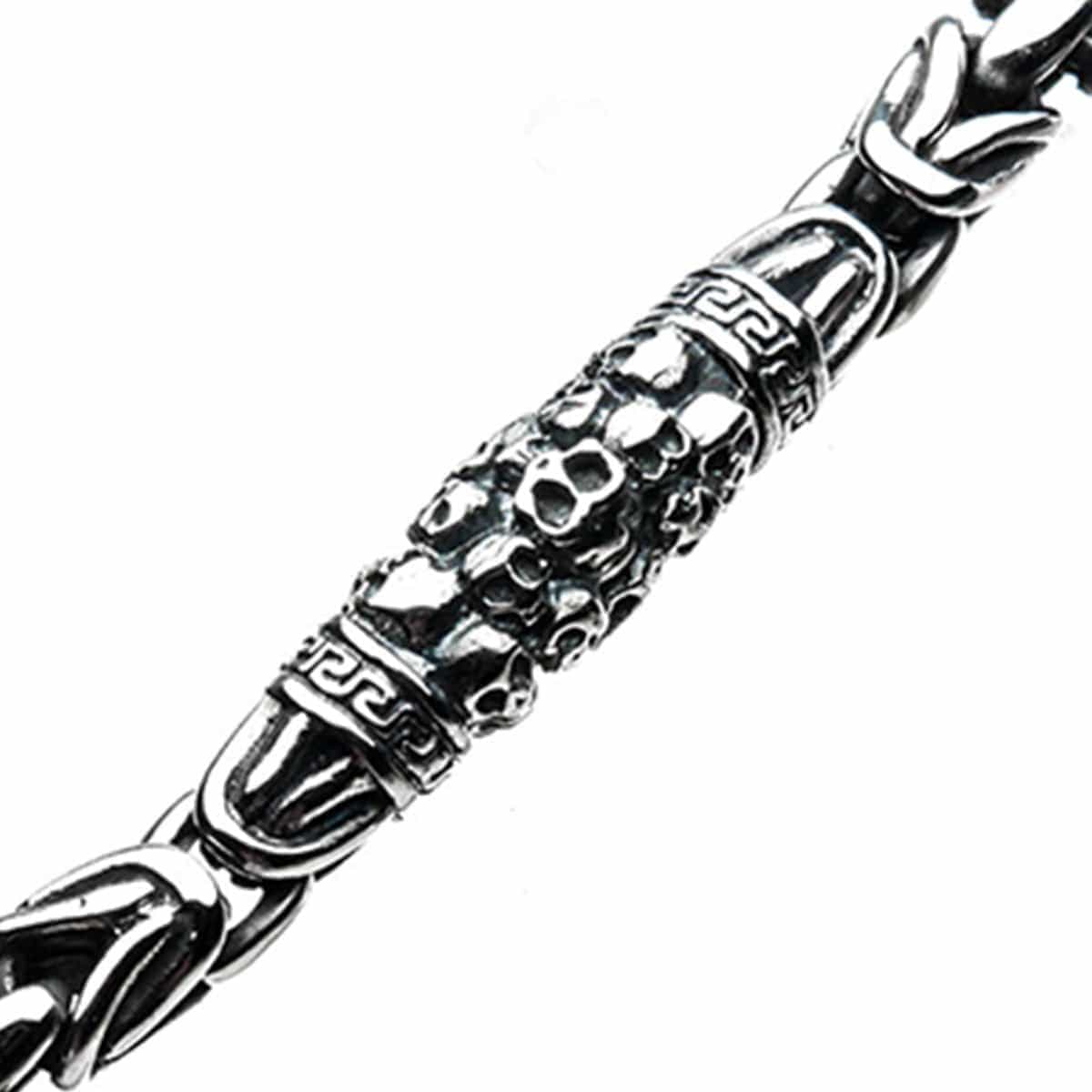 INOX JEWELRY Bracelets Silver Tone Stainless Steel Byzantine Chain Mountain of Skulls Bracelet BR4254