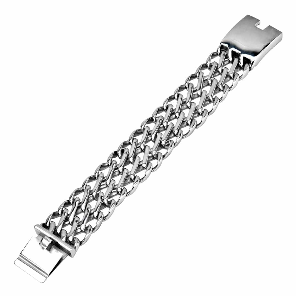 INOX JEWELRY Bracelets Silver Tone Stainless Steel Chunky Open Weave Bracelet BRB020