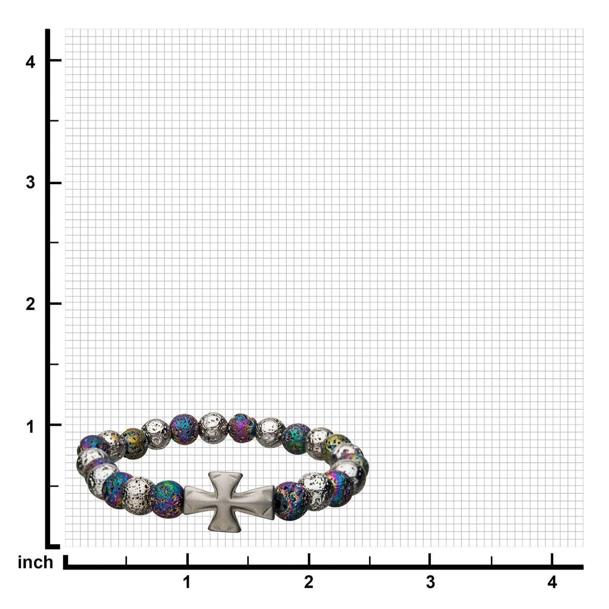 INOX JEWELRY Bracelets Silver Tone Stainless Steel Cross and Multicolored Lava Bead Bracelet BR158CRS