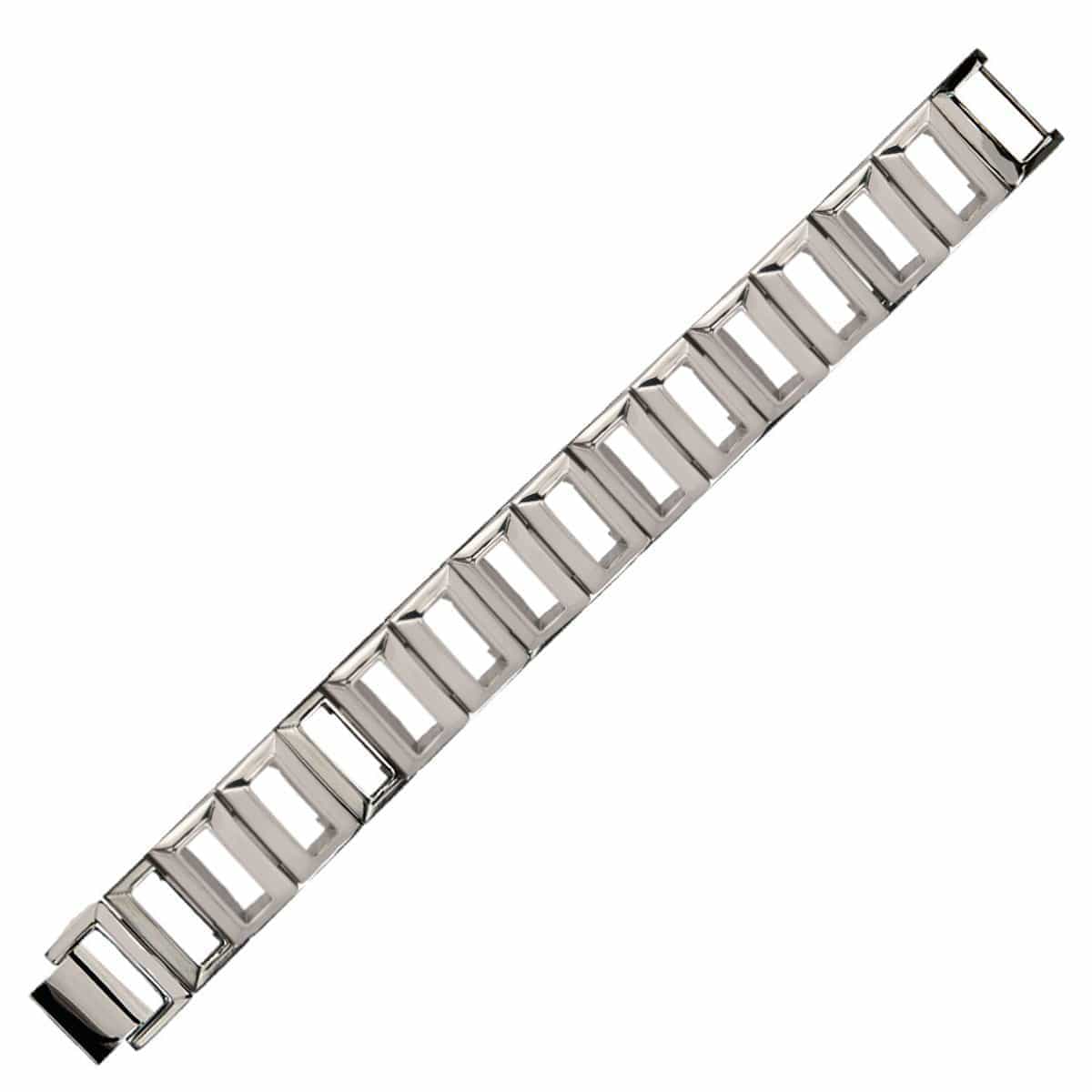 INOX JEWELRY Bracelets Silver Tone Stainless Steel Elongated Rectangle Cut-Out Link Bracelet BR9239