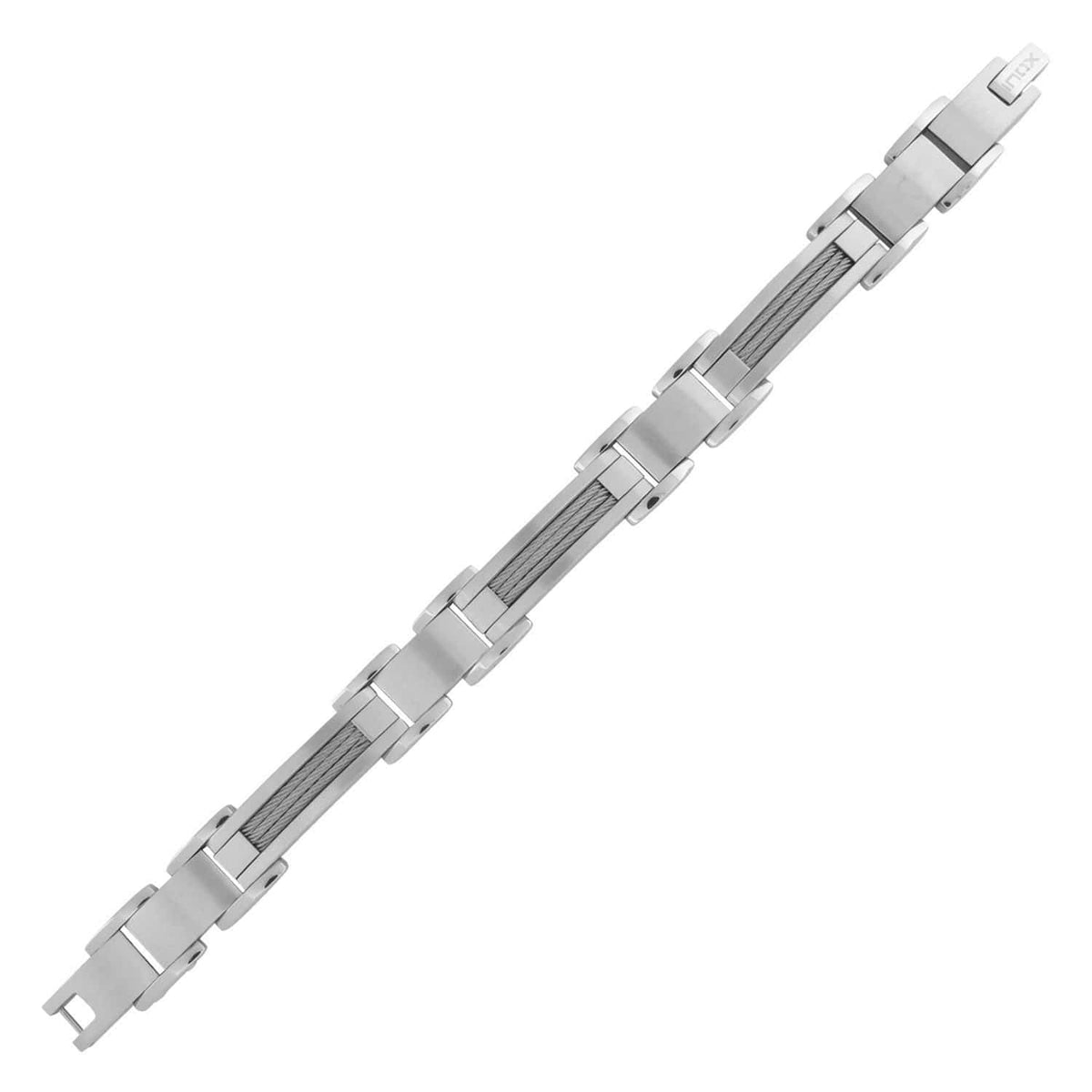 INOX JEWELRY Bracelets Silver Tone Stainless Steel Matte and Polished Industrial Cable Bracelet BR4199