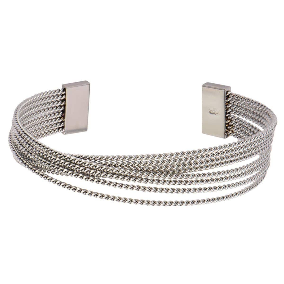 INOX JEWELRY Bracelets Silver Tone Stainless Steel Overlapping Cable Cuff Kadaa BR4115