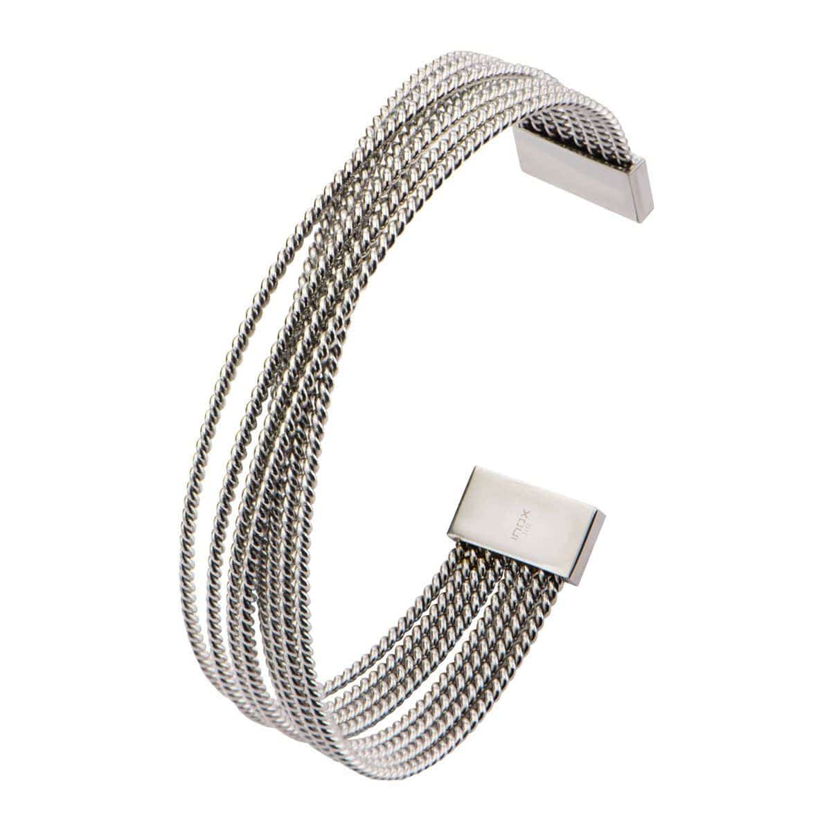 INOX JEWELRY Bracelets Silver Tone Stainless Steel Overlapping Cable Cuff Kadaa BR4115