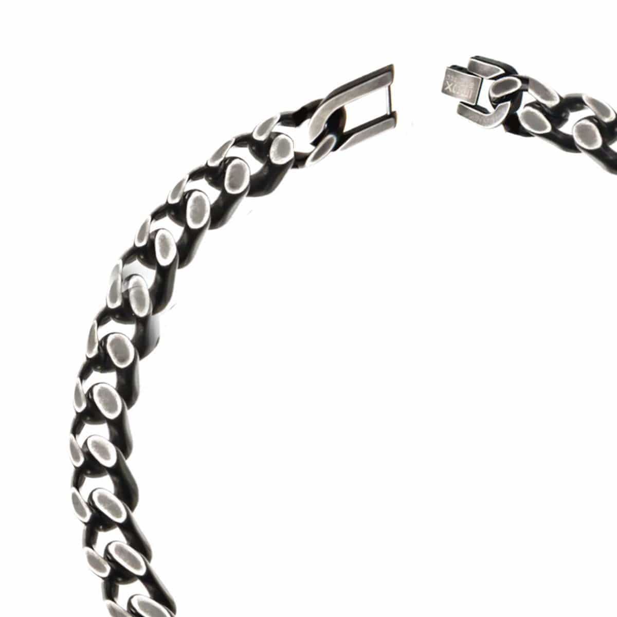 INOX JEWELRY Bracelets Silver Tone Stainless Steel Oxidized Finish 11mm Diamond Cut Link Chain Bracelet BRAT02511-85