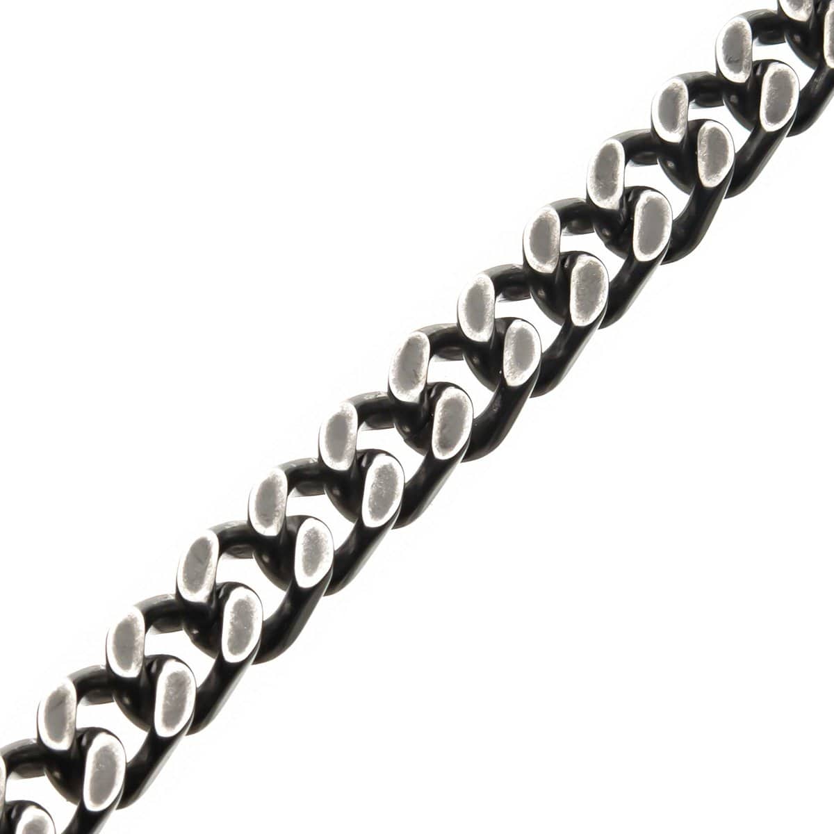 INOX JEWELRY Bracelets Silver Tone Stainless Steel Oxidized Finish 11mm Diamond Cut Link Chain Bracelet BRAT02511-85