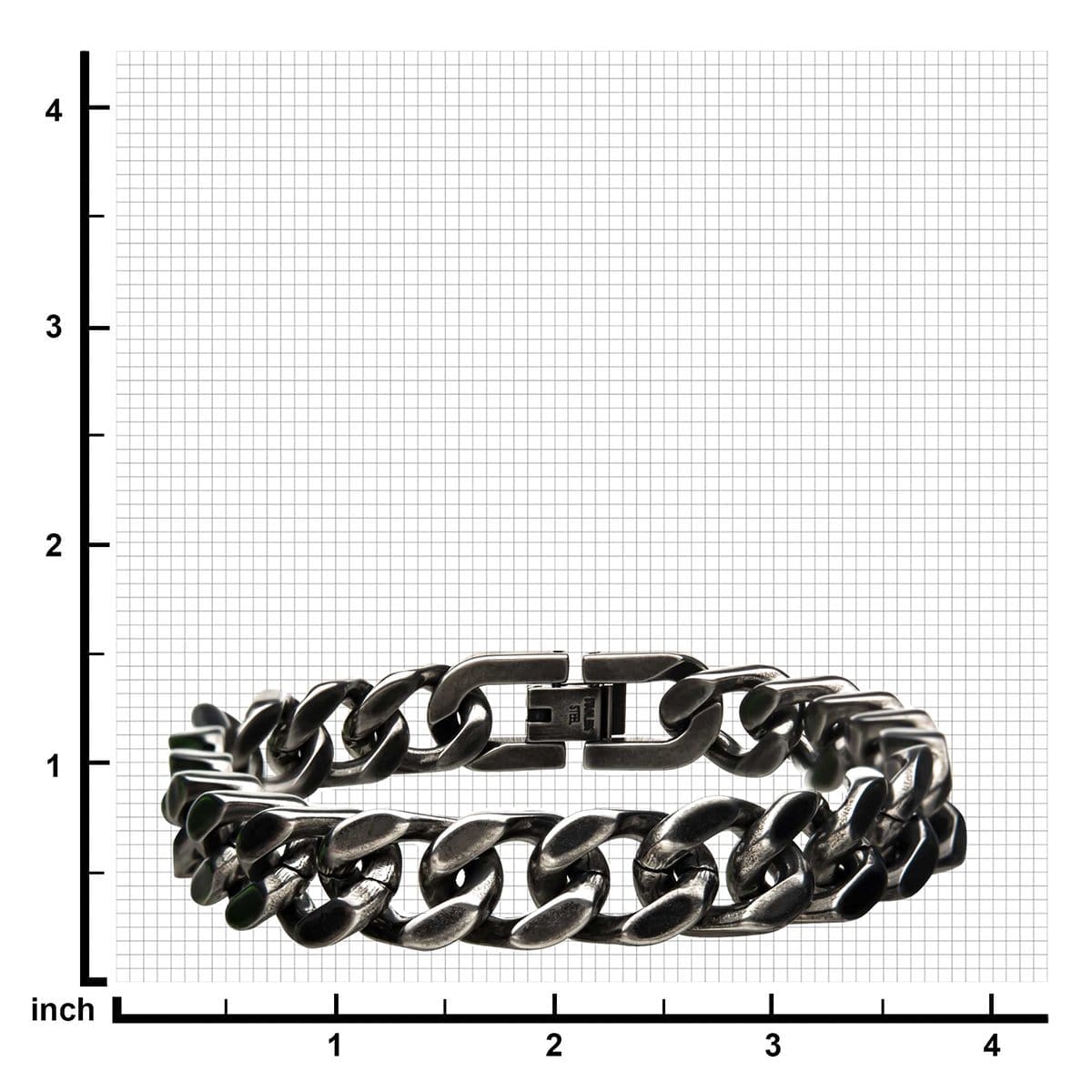 INOX JEWELRY Bracelets Silver Tone Stainless Steel Oxidized Finish 11mm Diamond Cut Link Chain Bracelet BRAT02511-85