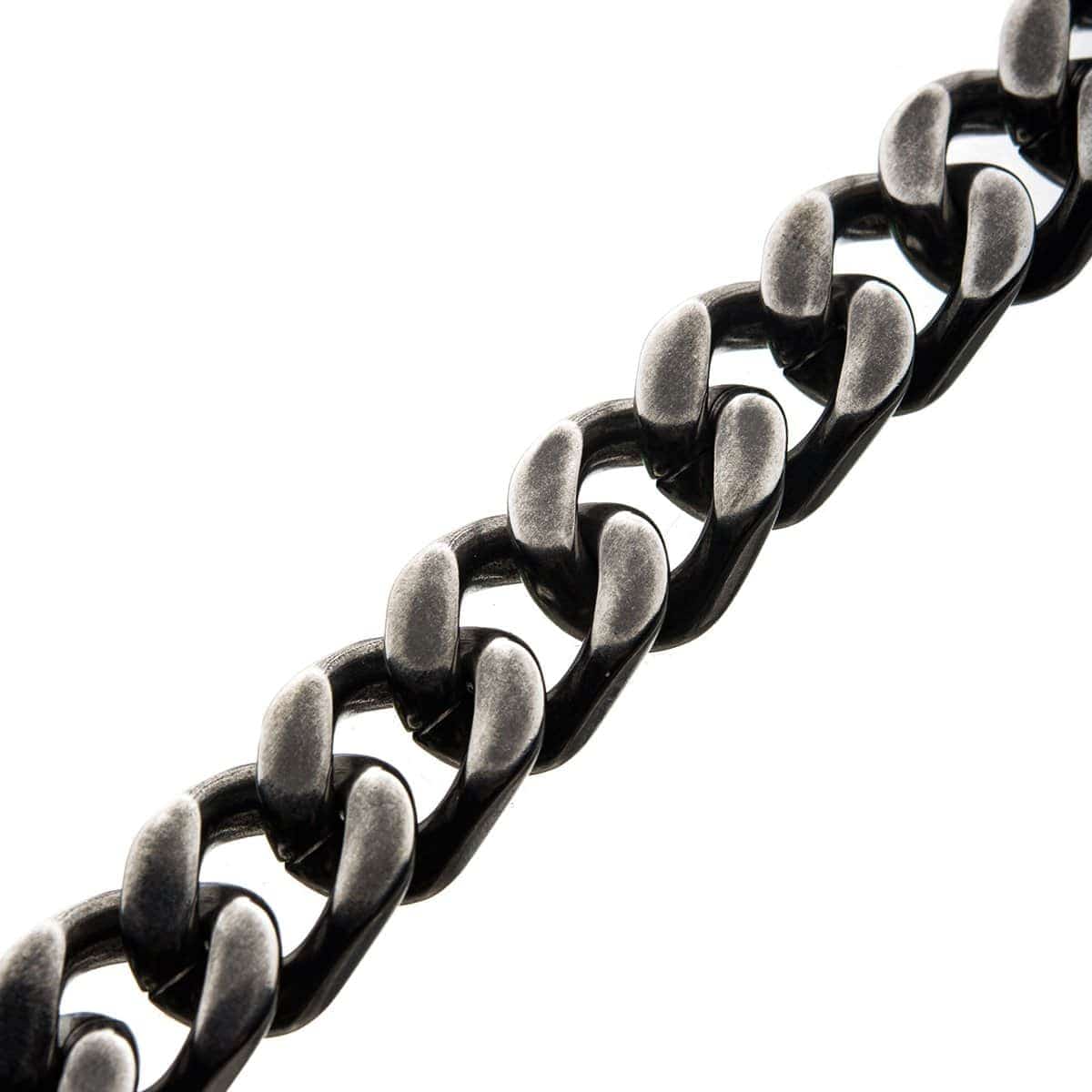 INOX JEWELRY Bracelets Silver Tone Stainless Steel Oxidized Finish 13mm Diamond Cut Link Chain Bracelet BRAT04213-85