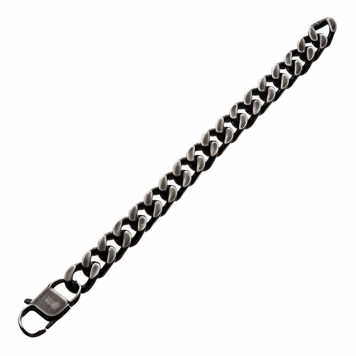 INOX JEWELRY Bracelets Silver Tone Stainless Steel Oxidized Finish 13mm Diamond Cut Link Chain Bracelet BRAT04213-85