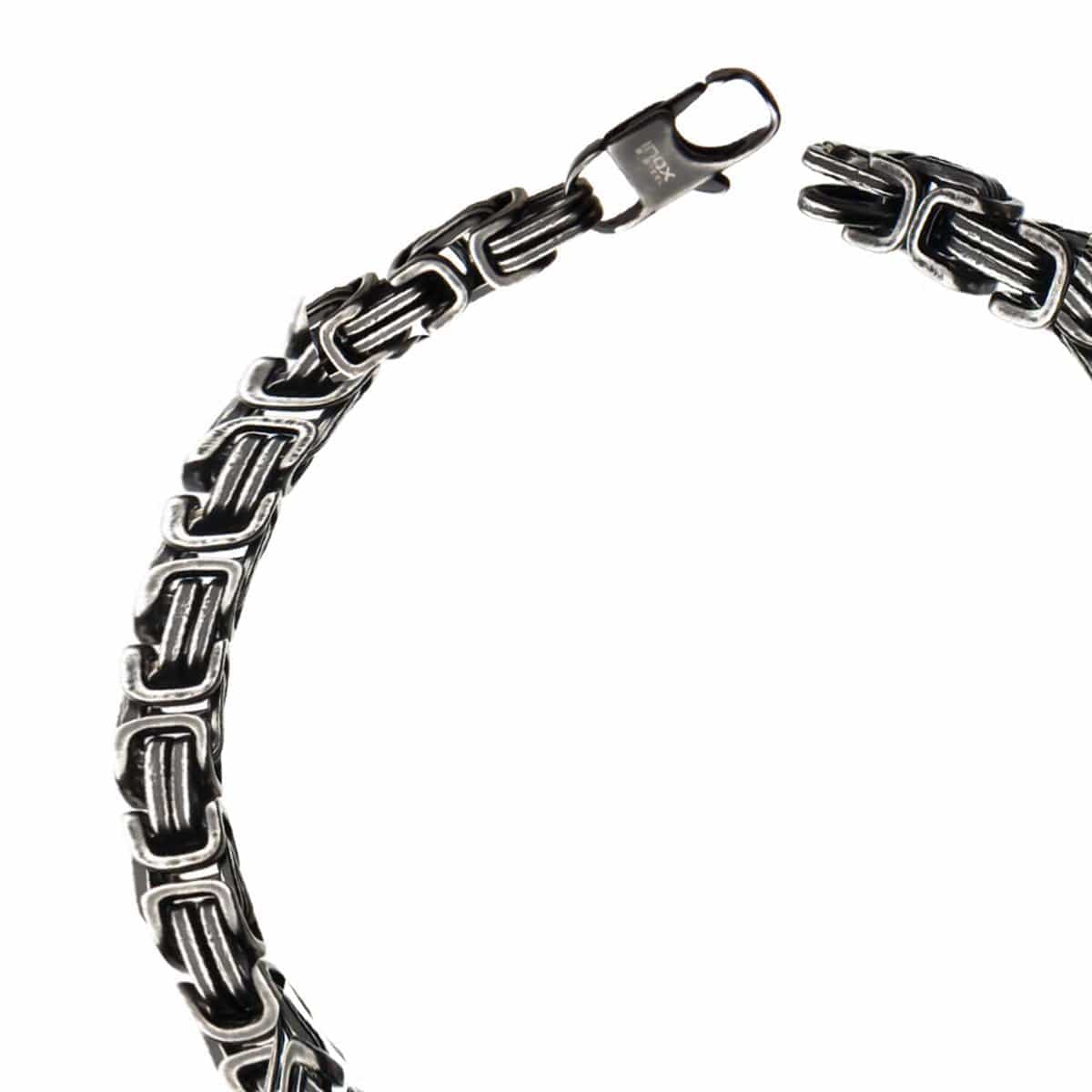 INOX JEWELRY Bracelets Silver Tone Stainless Steel Oxidized Finish 8mm Byzantine Chain Biker Bracelet BRAT0478-85