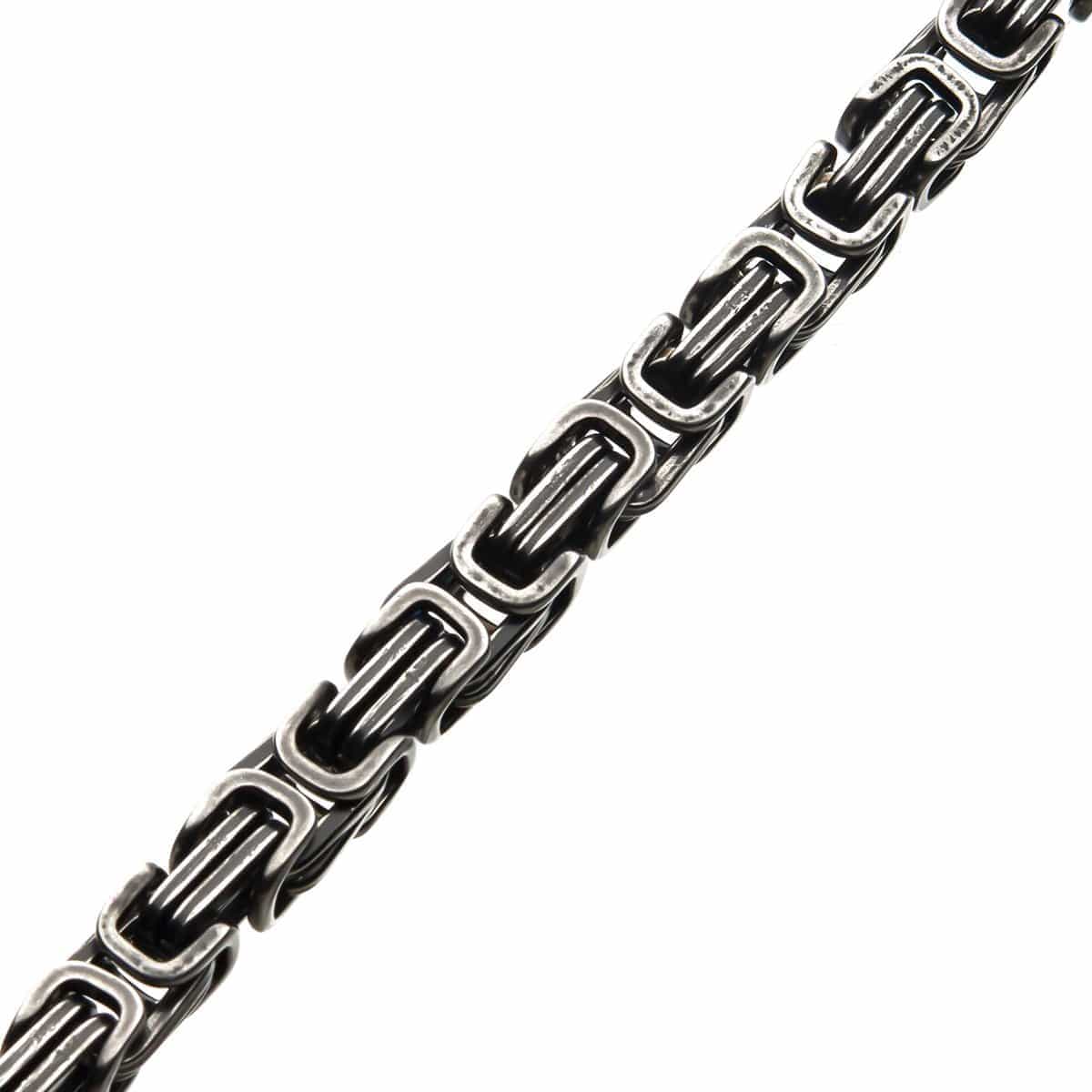 INOX JEWELRY Bracelets Silver Tone Stainless Steel Oxidized Finish 8mm Byzantine Chain Biker Bracelet BRAT0478-85