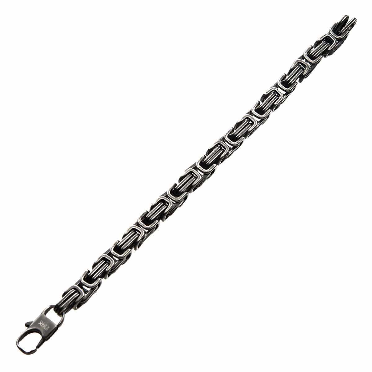 INOX JEWELRY Bracelets Silver Tone Stainless Steel Oxidized Finish 8mm Byzantine Chain Biker Bracelet BRAT0478-85