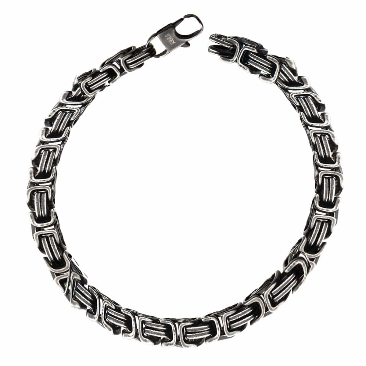 INOX JEWELRY Bracelets Silver Tone Stainless Steel Oxidized Finish 8mm Byzantine Chain Biker Bracelet BRAT0478-85