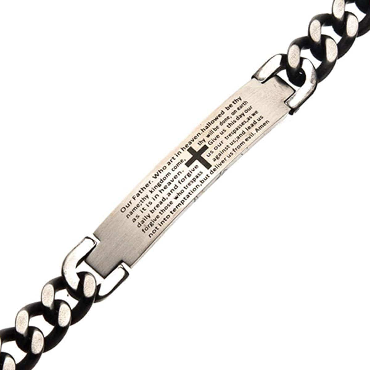 INOX JEWELRY Bracelets Silver Tone Stainless Steel Oxidized Finish Religious Prayer ID Tag Biker Bracelet BR8511GRY