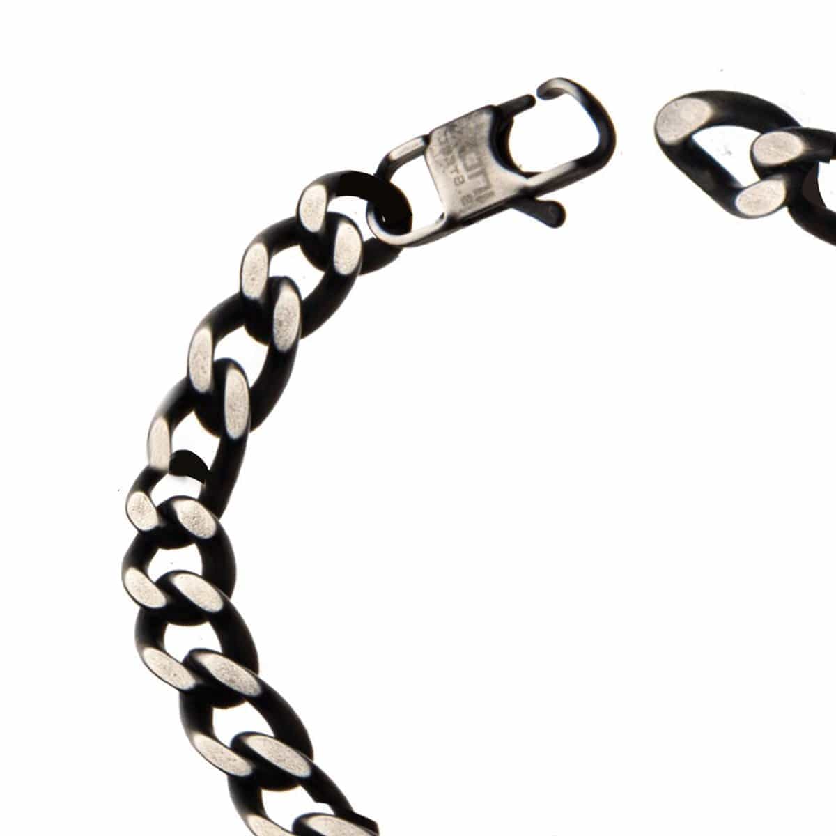 INOX JEWELRY Bracelets Silver Tone Stainless Steel Oxidized Finish Religious Prayer ID Tag Biker Bracelet BR8511GRY