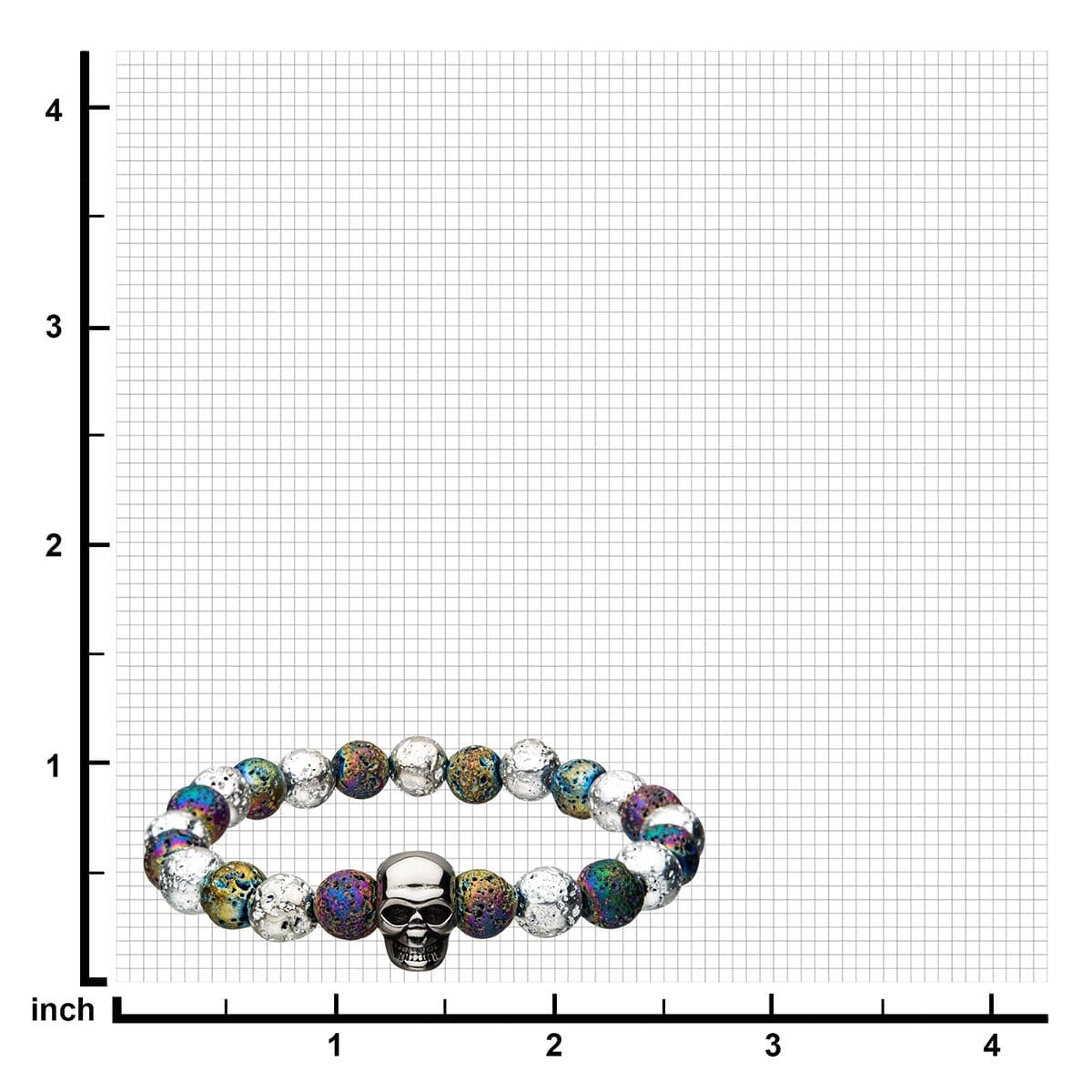 INOX JEWELRY Bracelets Silver Tone Stainless Steel Skull and Multicolored Lava Bead Bracelet BR158SKL