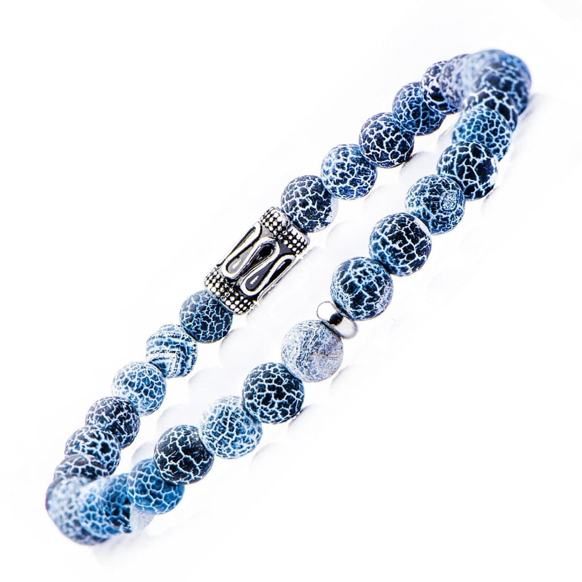 INOX JEWELRY Bracelets Silver Tone Stainless Steel with Blue Cracked Agate 6mm Bead Stackable Bracelet BRSS8415K