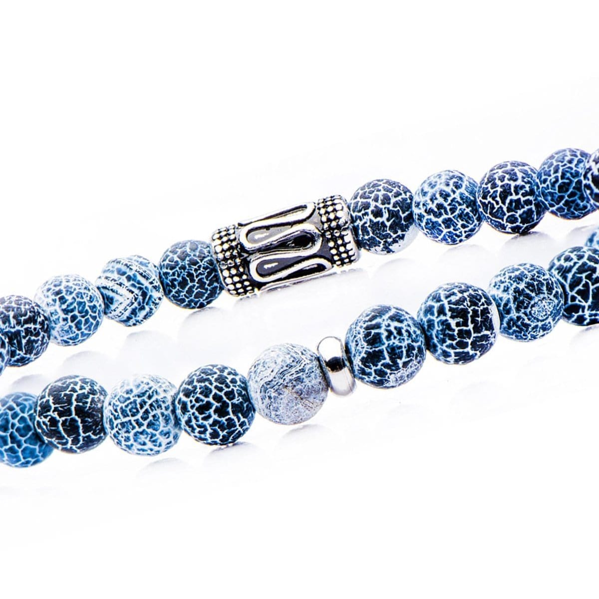 INOX JEWELRY Bracelets Silver Tone Stainless Steel with Blue Cracked Agate 6mm Bead Stackable Bracelet BRSS8415K
