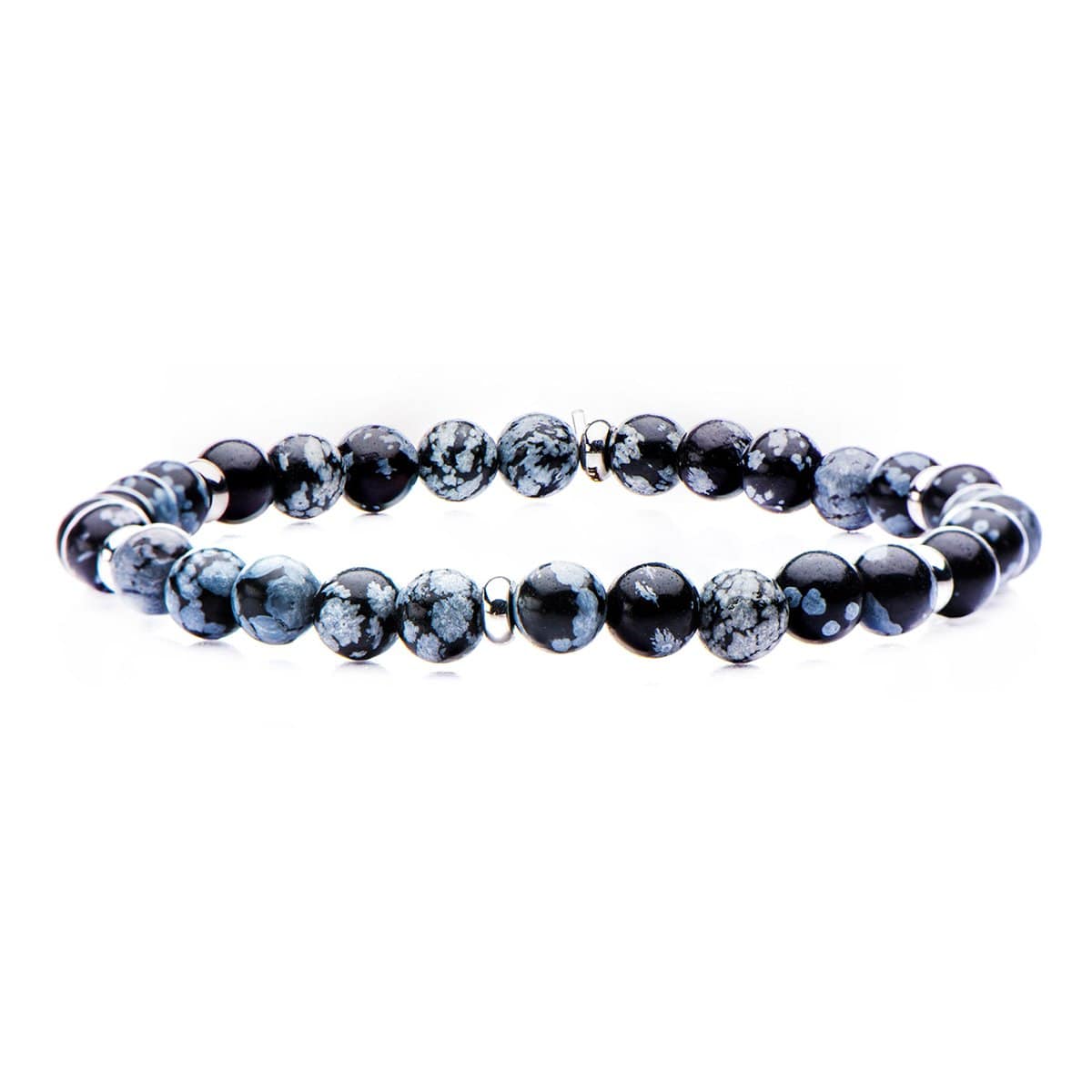 INOX JEWELRY Bracelets Silver Tone Stainless Steel with Blue Snowflake Stone 6mm Bead Stackable Bracelet BRSS001GRY