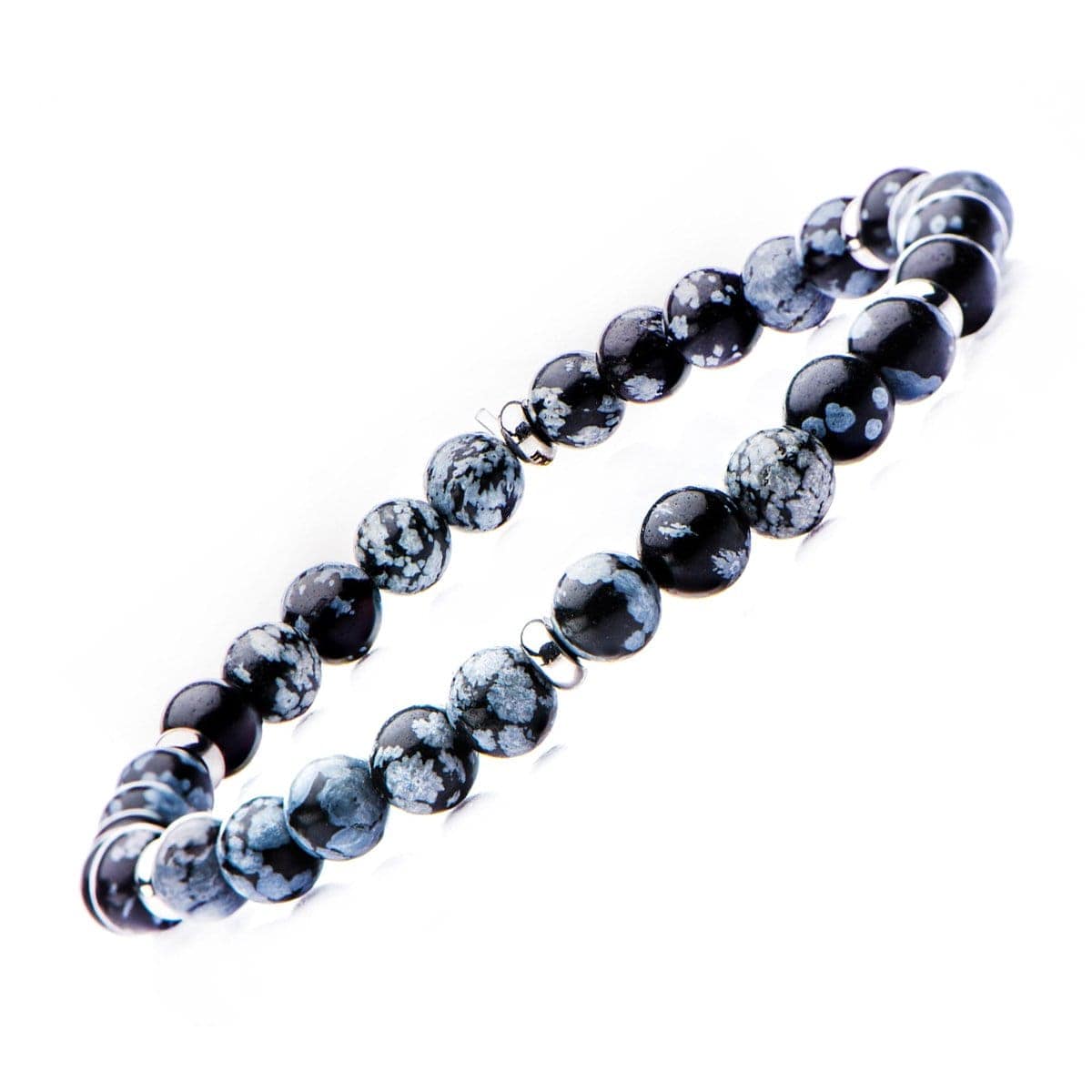 INOX JEWELRY Bracelets Silver Tone Stainless Steel with Blue Snowflake Stone 6mm Bead Stackable Bracelet BRSS001GRY