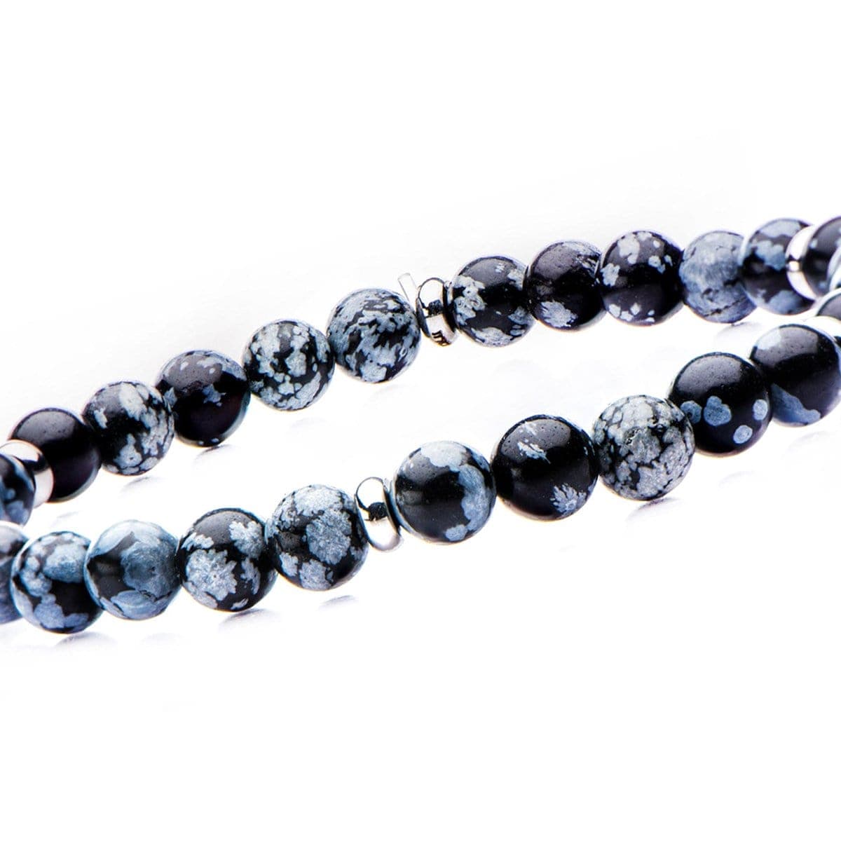 INOX JEWELRY Bracelets Silver Tone Stainless Steel with Blue Snowflake Stone 6mm Bead Stackable Bracelet BRSS001GRY