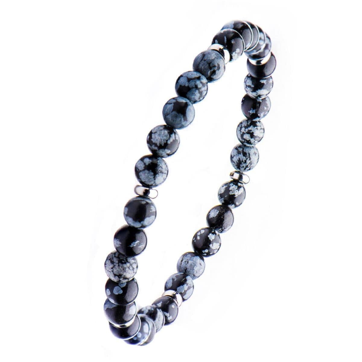 INOX JEWELRY Bracelets Silver Tone Stainless Steel with Blue Snowflake Stone 6mm Bead Stackable Bracelet BRSS001GRY