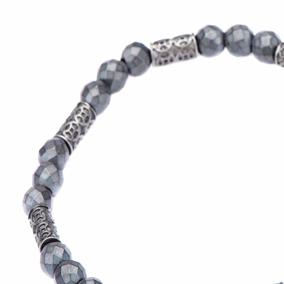 INOX JEWELRY Bracelets Silver Tone Stainless Steel with Gray Hematite Antique Bead Bracelet BR20171GRYHM
