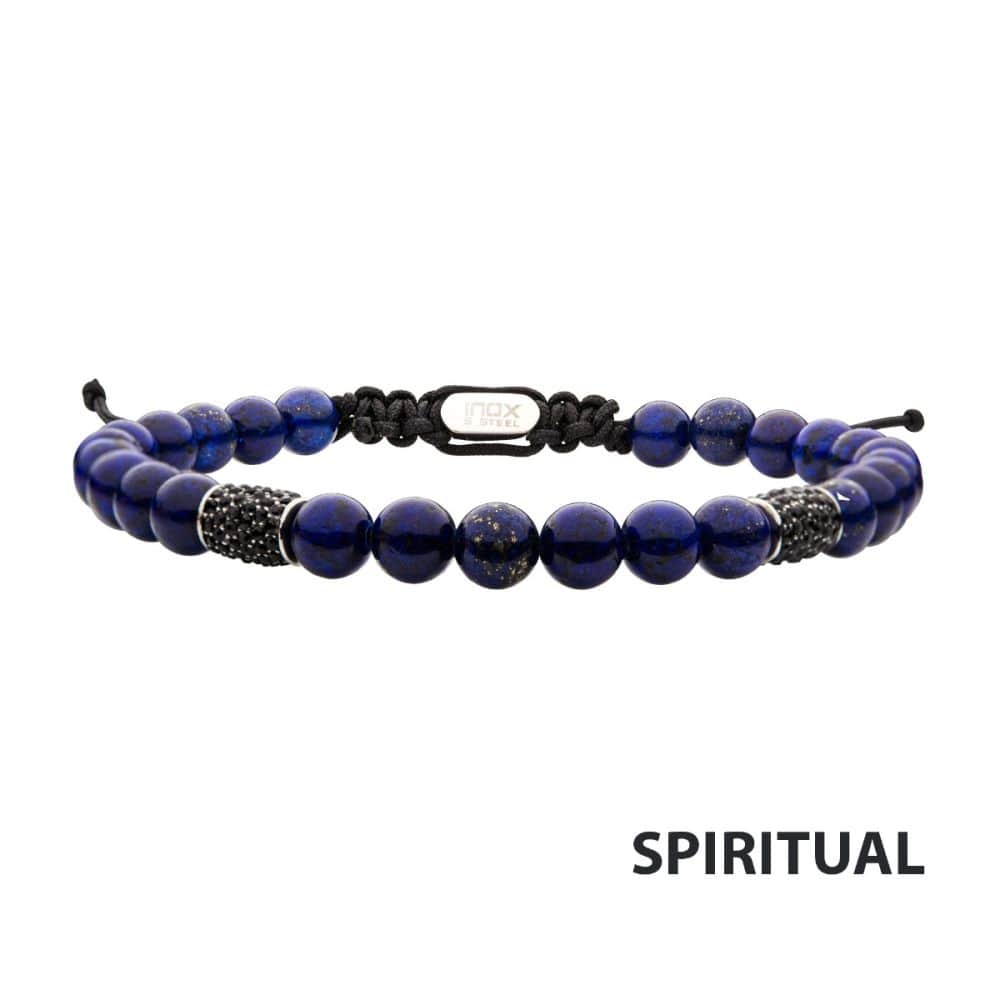 Buy Stainless Steel Beads with Black CZ & Lapis Stone Bead Adjustable ...