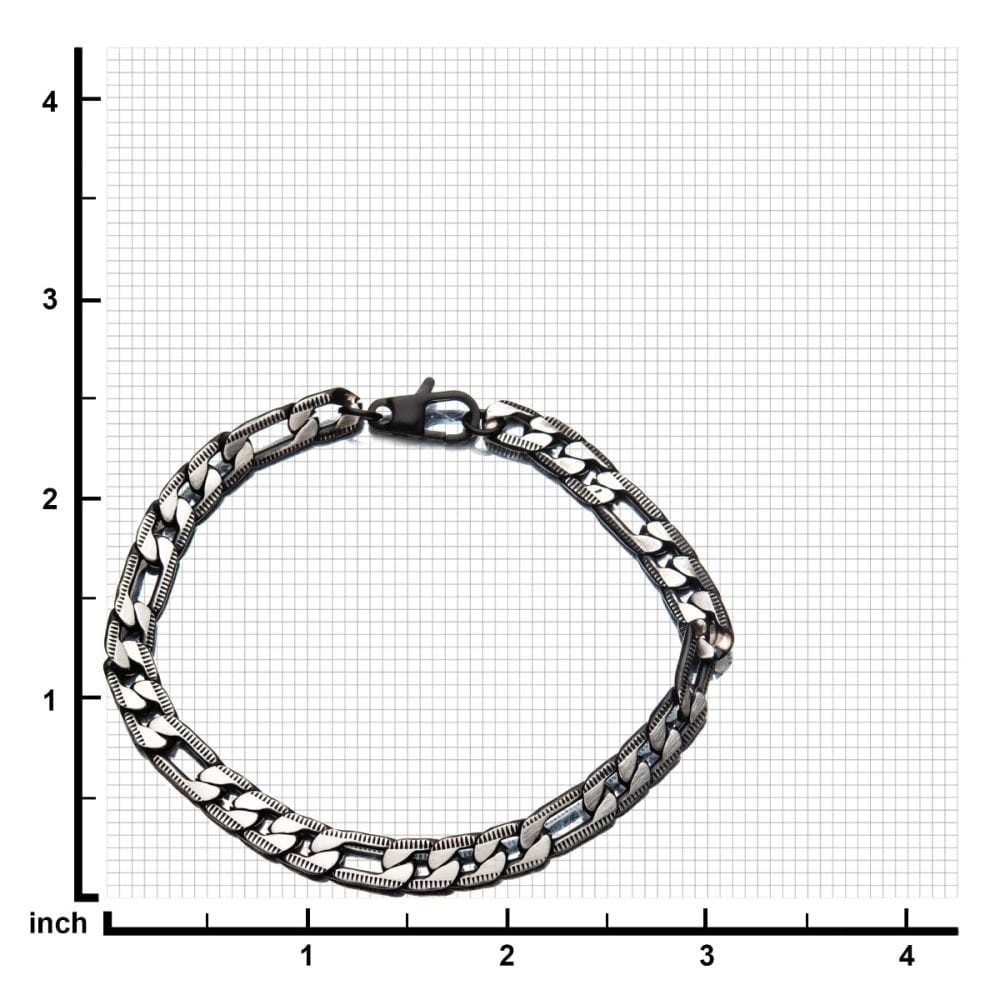 INOX JEWELRY Bracelets Stainless Steel Black IP Diamond Cut Figaro 6.5mm Chain Bracelets BR27873K