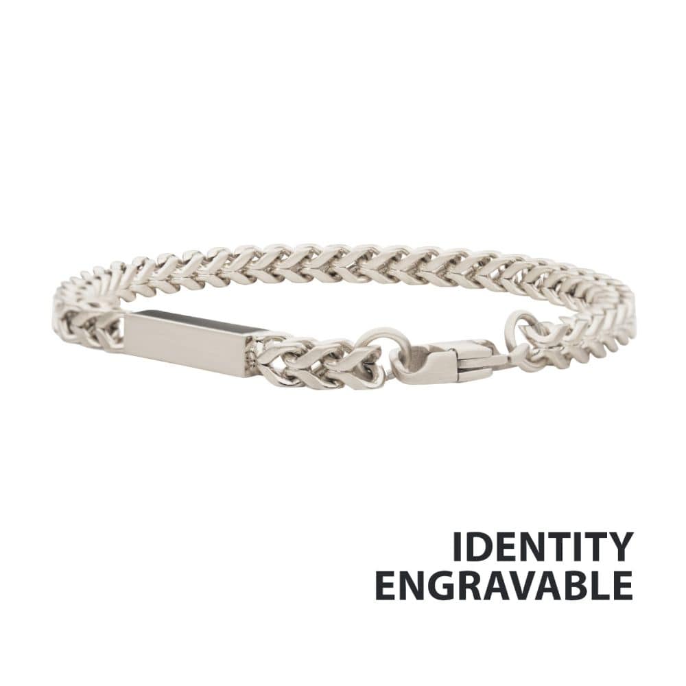 INOX JEWELRY Bracelets Steel Engravable ID Block with Franco Chain Bracelet BR38303