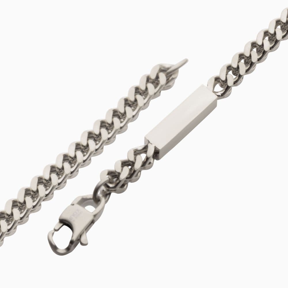 INOX JEWELRY Bracelets Steel Engravable ID Block with Franco Chain Bracelet BR38303