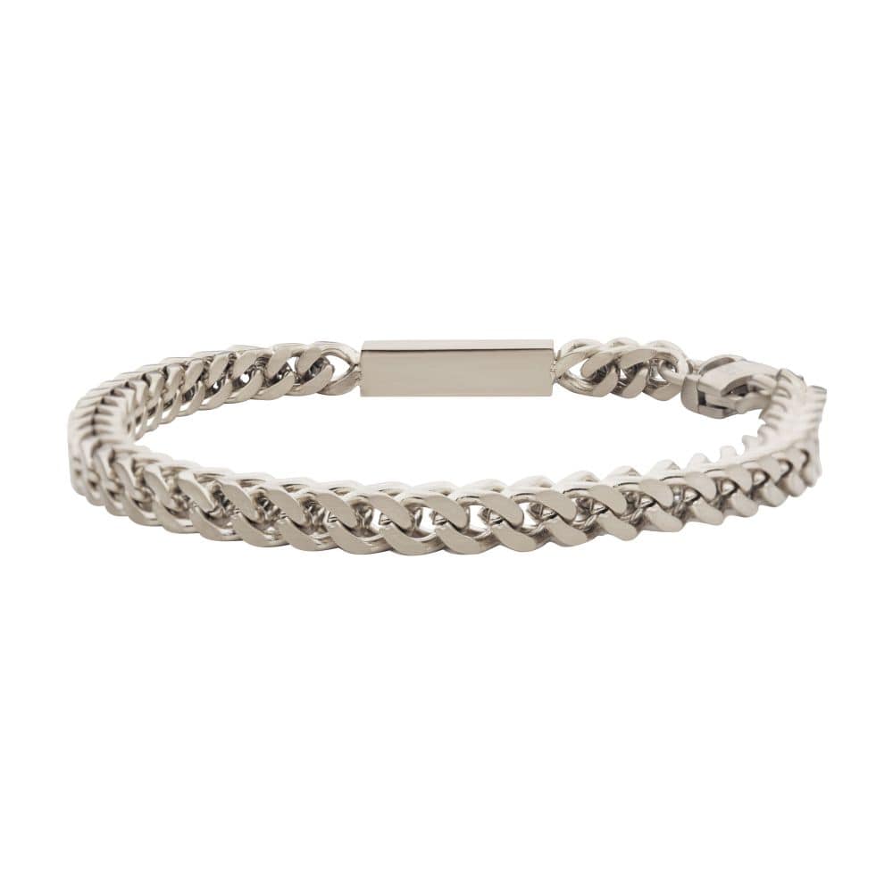 INOX JEWELRY Bracelets Steel Engravable ID Block with Franco Chain Bracelet BR38303