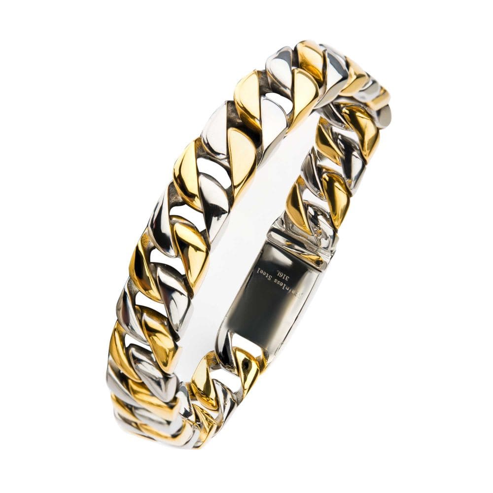INOX JEWELRY Bracelets Steel Gold IP Curb Chain Bracelet BR581