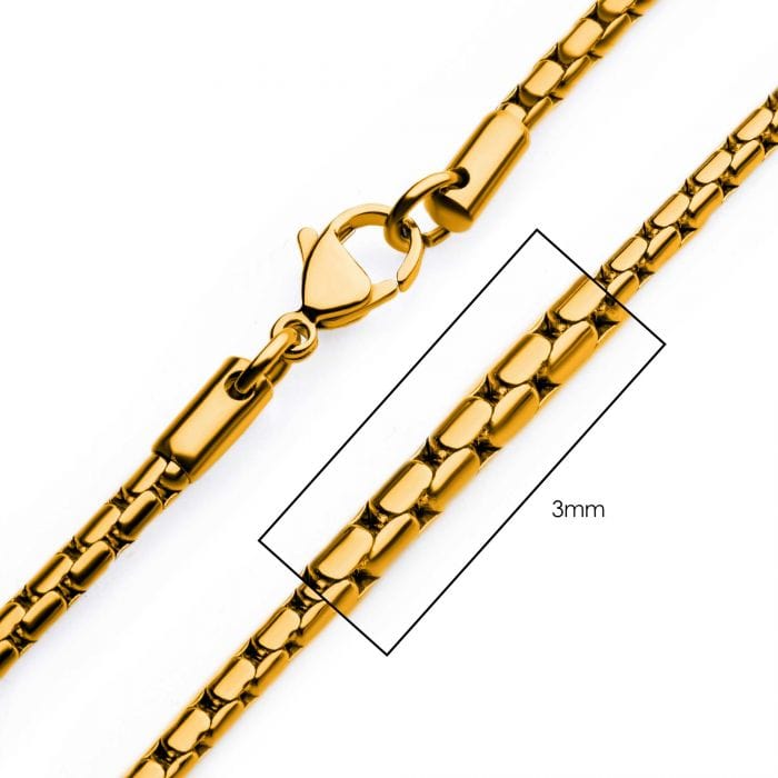INOX JEWELRY Chains 18K Gold Ion Plated 3mm Boston Link Chain