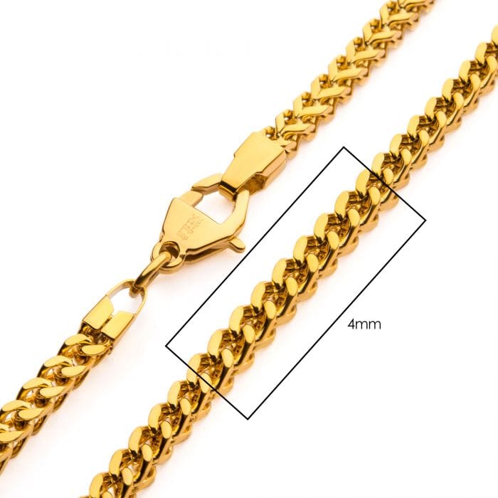 INOX JEWELRY Chains 18K Gold Ion Plated Stainelss Steel 4mm Franco Chain NSTC0704G-26