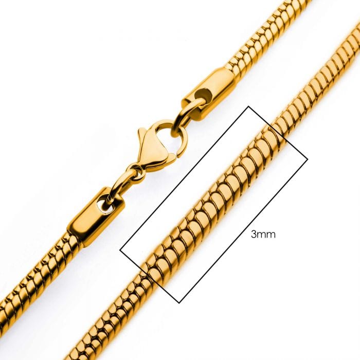 INOX JEWELRY Chains 18K Gold Ion Plated Stainless Steel 3mm Rattail Chain