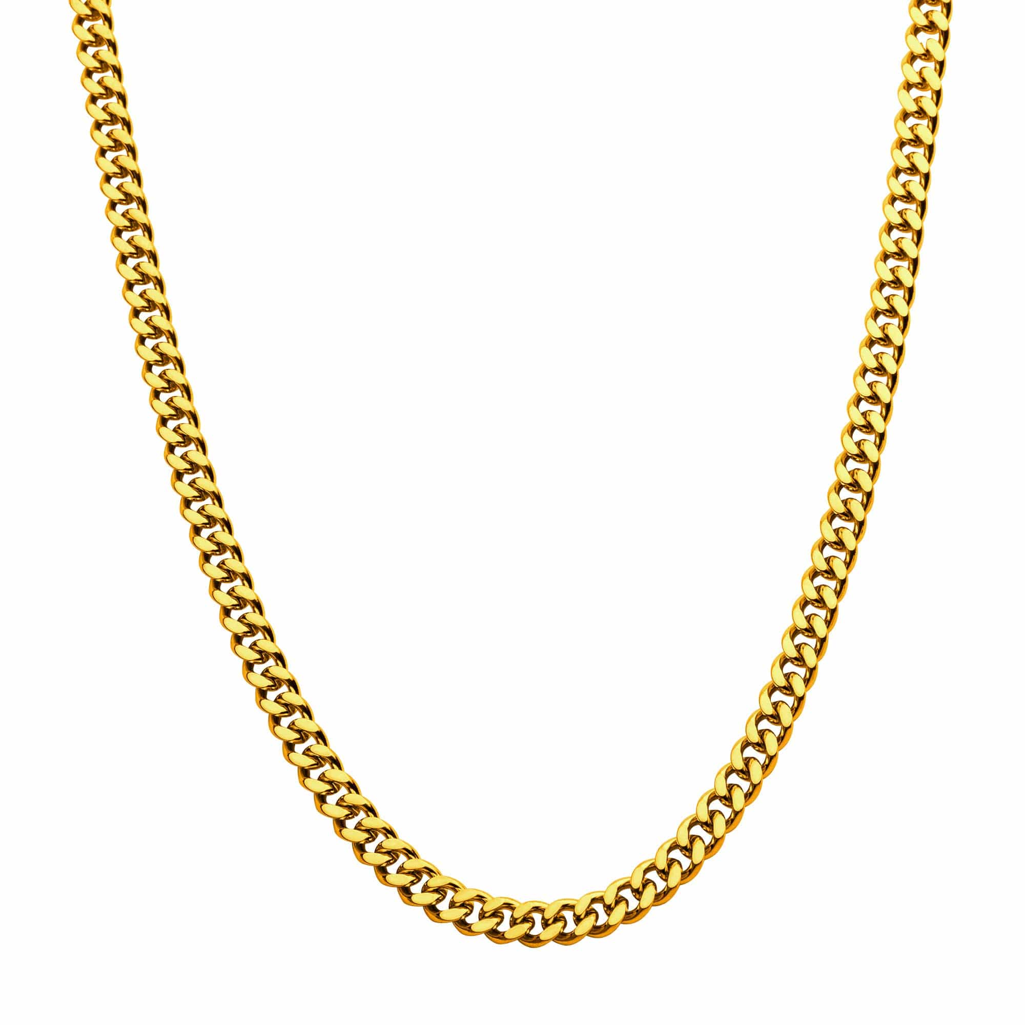 INOX JEWELRY Chains 18K Gold Ion Plated Stainless Steel 4mm Diamond Cut Curb Chain