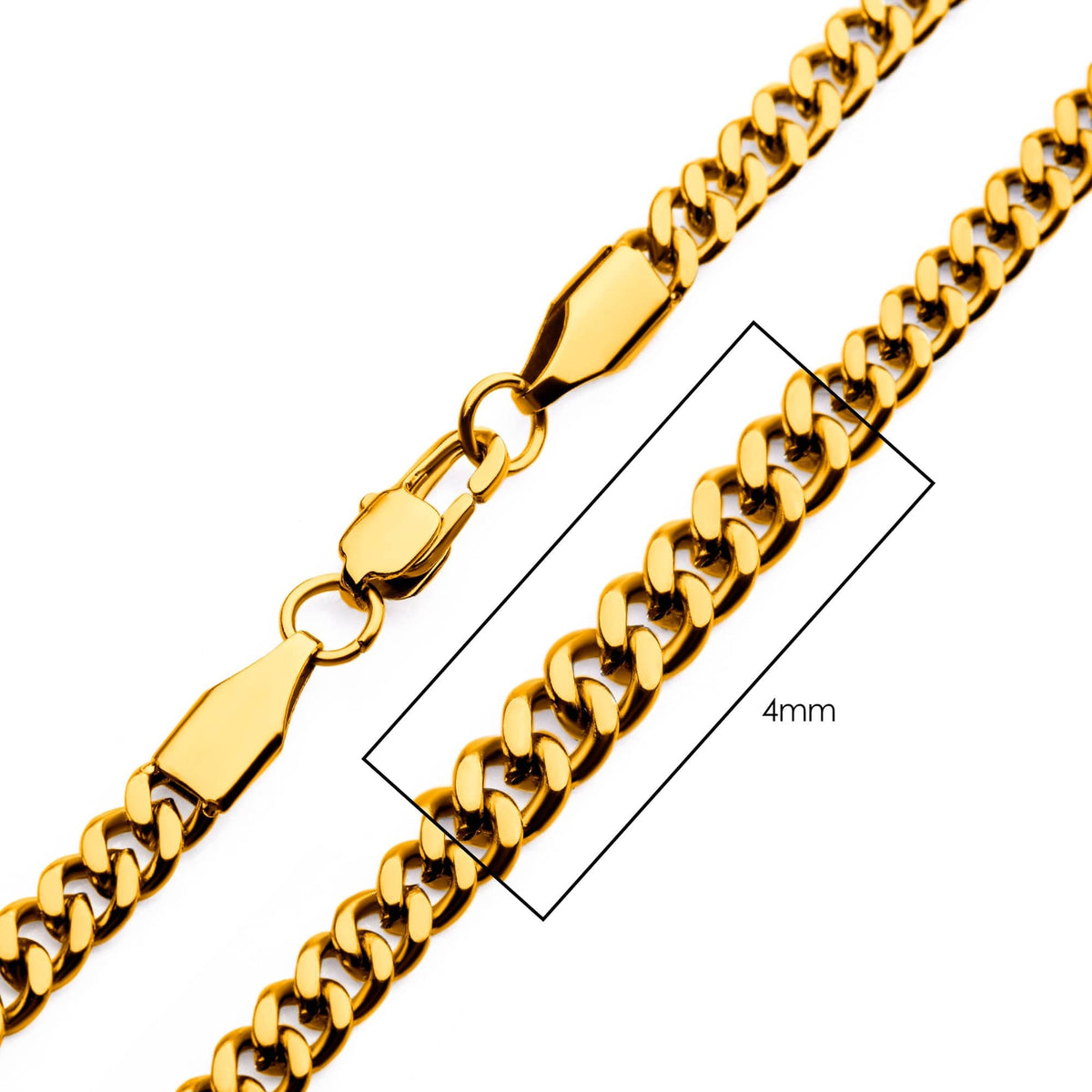 INOX JEWELRY Chains 18K Gold Ion Plated Stainless Steel 4mm Diamond Cut Curb Chain