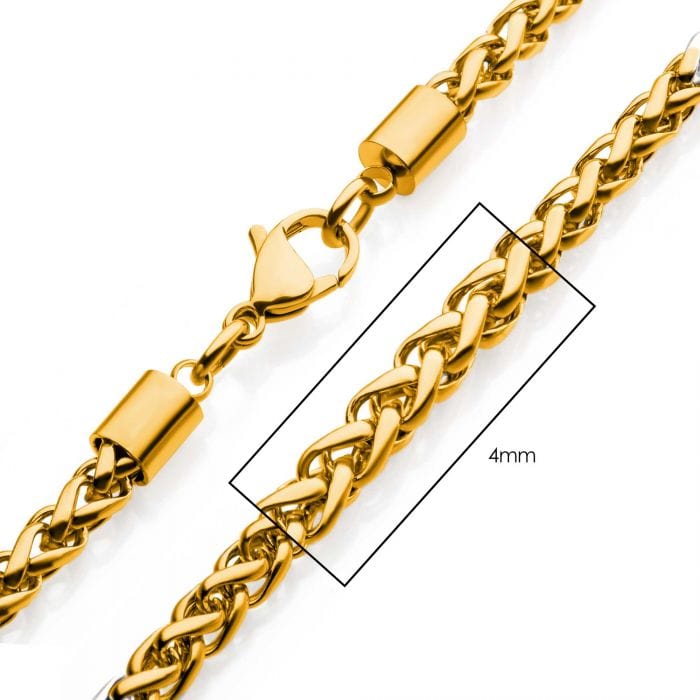 INOX JEWELRY Chains 18K Gold Ion Plated Stainless Steel 4mm Wheat Chain