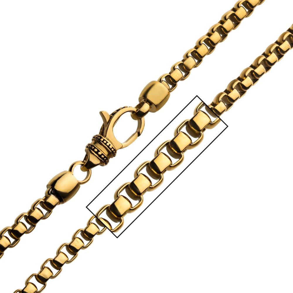 INOX JEWELRY Chains 18Kt Gold IP Bold Box Chain NK36330GP-24