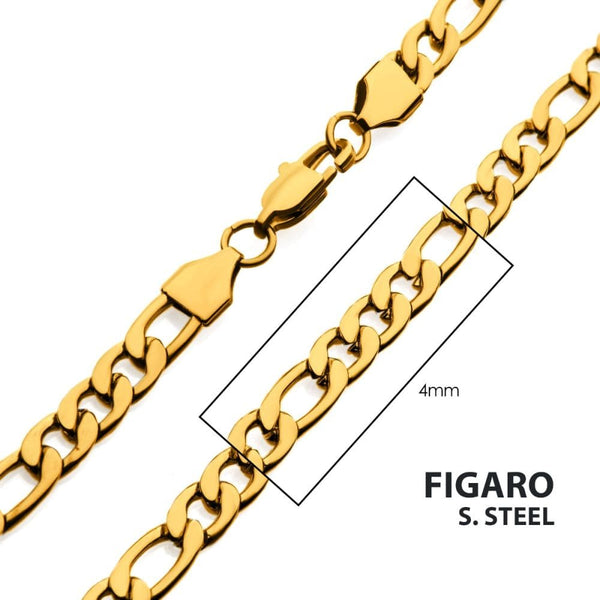 4mm Golden Tone Figaro Chain Necklace