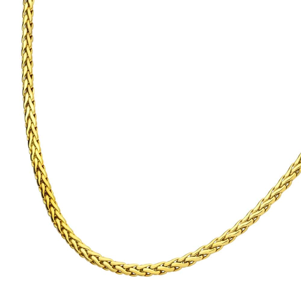 INOX JEWELRY Chains 5mm 18Kt High Polished Finish Gold IP Stainless Steel Spiga Chain Necklace
