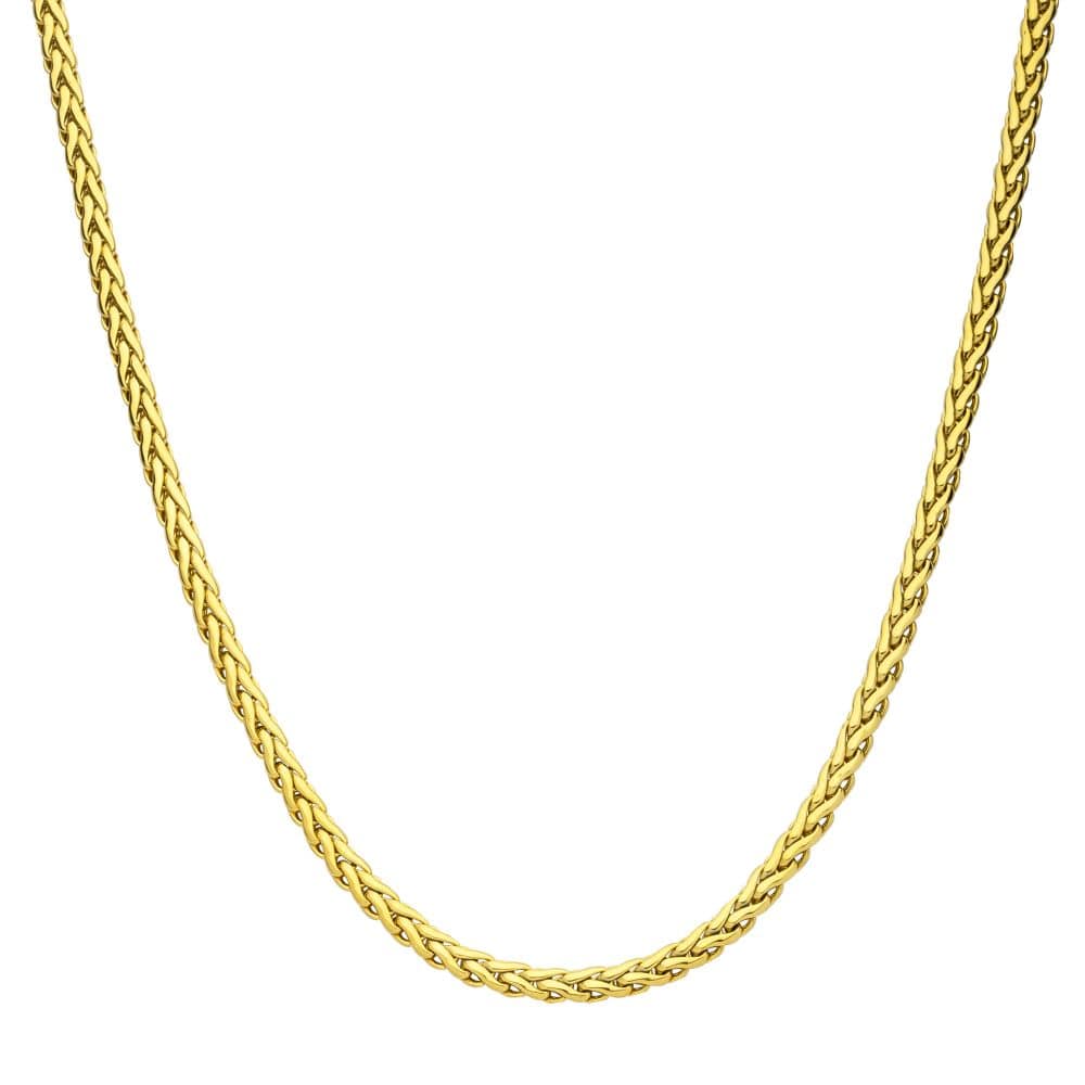 INOX JEWELRY Chains 5mm 18Kt High Polished Finish Gold IP Stainless Steel Spiga Chain Necklace