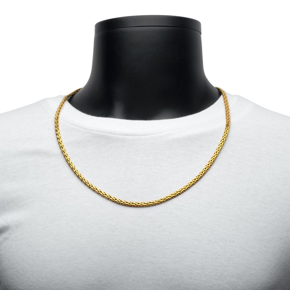 INOX JEWELRY Chains 5mm 18Kt High Polished Finish Gold IP Stainless Steel Spiga Chain Necklace