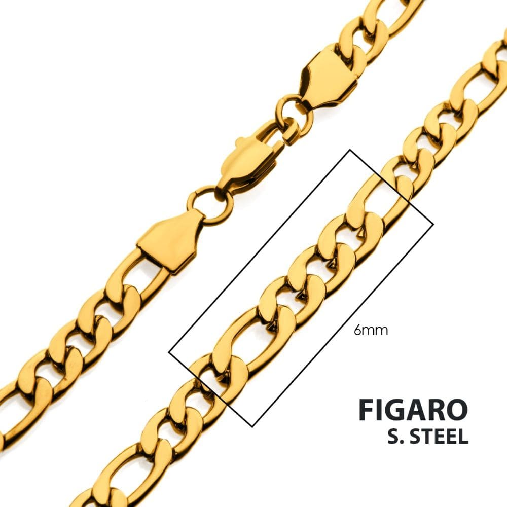 INOX JEWELRY Chains 6mm 18Kt Gold IP Figaro Chain Necklace