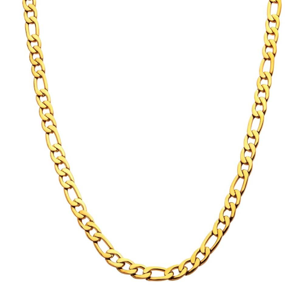 INOX JEWELRY Chains 6mm 18Kt Gold IP Figaro Chain Necklace